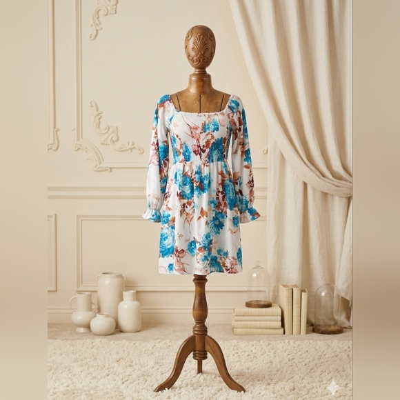 Dresses & Skirts - Gypsies & Moondust Turquoise Floral Smocked Mini Dress NWT | Size S